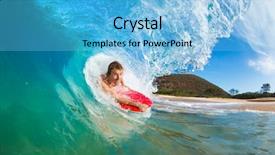  Presentation with blue wave - Colorful presentation design enhanced with boogie boarder surfing amazing blue backdrop and a light blue colored foreground