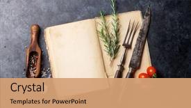  Presentation with spices - PPT layouts enhanced with book - blank cookbook for your text background and a coral colored foreground