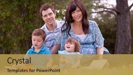  Presentation with family reading - Beautiful slide set featuring baby haging book - happy family in park reading backdrop and a yellow colored foreground