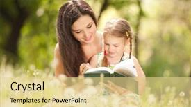  Presentation with baby book - Slides enhanced with baby reading book - mother with daughter background and a blonde colored foreground