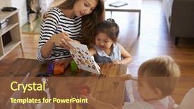  Presentation with children little child girl plays - Presentation design consisting of baby haging book - mother playing with children background and a  colored foreground