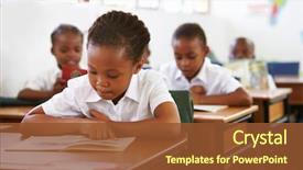  Presentation with school desk - Presentation theme with book - schoolgirl reading at her desk background and a tawny brown colored foreground
