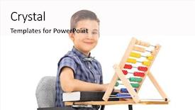  Presentation with school desk - Slide deck with book and an abacus background and a white colored foreground