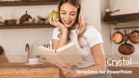  Presentation with sensuality woman black angel relaxing - Slide deck enhanced with book and eating green apple background and a coral colored foreground