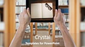  Presentation with digital book - PPT layouts featuring book and glasses against blurry background and a coral colored foreground