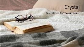  Presentation with diwali sweets recipe book - PPT layouts consisting of book and glasses on bed background and a mint green colored foreground