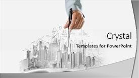  Presentation with project - Presentation design with book and hand drawing building background and a white colored foreground