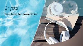  Presentation with melting earth near space - Theme with book-and-headphones-near-swimming background and a light blue colored foreground