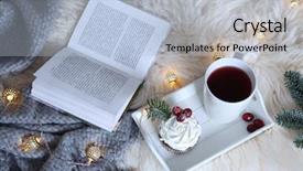  Presentation with light book - Theme with book and hot tea background and a light blue colored foreground