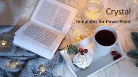  Presentation with light book - Slide deck consisting of book and hot tea background and a coral colored foreground