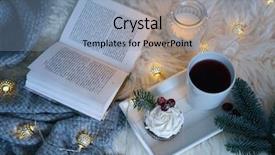  Presentation with light book - PPT theme having book and hot tea background and a light blue colored foreground