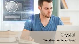  Presentation with education graphics - Slide deck with book and laptop and science background and a  colored foreground