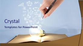  Presentation with light book - Presentation design with book and light bulb with hand drawing graph background and a sky blue colored foreground