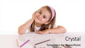  Presentation with crayons - Cool new PPT theme with book art - little girl drawing with crayons backdrop and a  colored foreground
