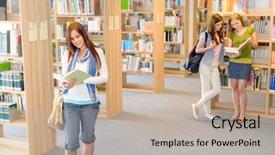  Presentation with high school - PPT theme consisting of book at high-school library background and a mint green colored foreground