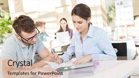 Presentation with book - PPT layouts with book at table in library background and a soft green colored foreground