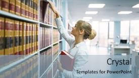  Presentation with worried female college student for health check up - Amazing PPT theme having book at the shelf library backdrop and a  colored foreground