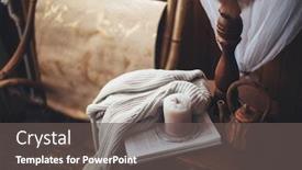  Presentation with resting place - Amazing presentation theme having book candle teapot and sweater on coffee table near armchair in wooden house cozy place for reading and resting at home backdrop and a dark gray colored foreground