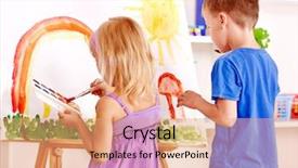  Presentation with save girl child - Presentation design consisting of book club - child girl and boy painting background and a coral colored foreground