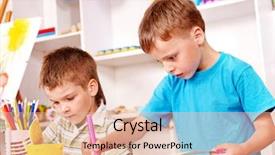  Presentation with kindergarten - PPT layouts with book club - little boy painting in kindergarten background and a lemonade colored foreground