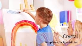  Presentation with painting - Beautiful theme featuring giants baseball - funny man with giant bow backdrop and a light gray colored foreground.