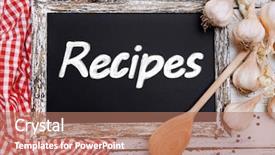  Presentation with chalkboard - Amazing slides having book design - recipes written on chalkboard close-up backdrop and a coral colored foreground