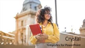  Presentation with afro - Slides having book exchange - young afro woman in yellow background and a coral colored foreground