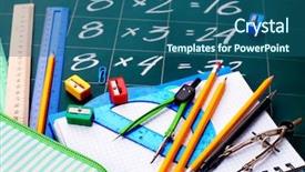  Presentation with exhibition - Colorful slide deck enhanced with book exhibition - back to school supplies isolated backdrop and a ocean colored foreground