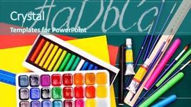  Presentation with exhibition - PPT layouts consisting of book exhibition - back to school supplies isolated background and a ocean colored foreground