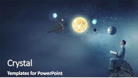  Presentation with planets - Amazing presentation design having book exploring planets of sun backdrop and a ocean colored foreground