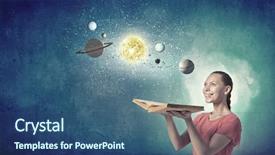  Presentation with planets - Cool new PPT theme with book exploring planets of sun backdrop and a ocean colored foreground