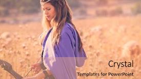  Presentation with fiction - Presentation design having book fables - fantasy fiction woman with bow background and a coral colored foreground