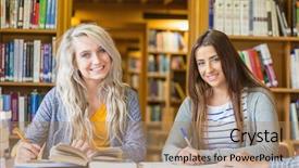  Presentation with book fair - Slide set enhanced with book fair - portrait of two smiling female background and a coral colored foreground