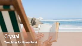  Presentation with book fair - Audience pleasing presentation design consisting of book fair - woman sitting in deck chair backdrop and a coral colored foreground