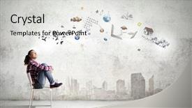  Presentation with musical icon - Presentation theme having book future - young girl sitting on chair background and a light gray colored foreground