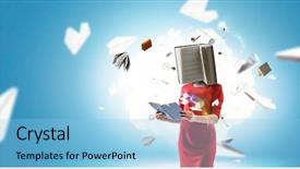  Presentation with media management - Presentation design having book headed woman business efficiency background and a light blue colored foreground