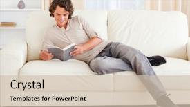  Presentation with kids reading book - Theme featuring book in his living room background and a soft green colored foreground