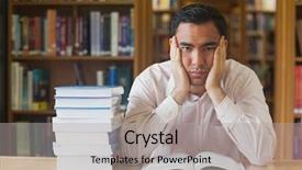  Presentation with 3d man sitting question mark - Slide set with pink water lily flower blossom background and a gray colored foreground