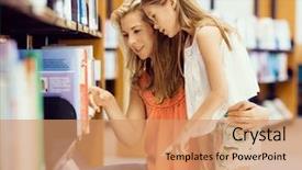  Presentation with daughter mother - Presentation theme consisting of book in public library background and a coral colored foreground