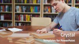  Presentation with information - Slide deck having book into his copybook background and a coral colored foreground