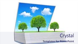  Presentation with open book - Cool new slide deck with book of nature with tree backdrop and a lemonade colored foreground