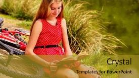  Presentation with tall - Slide deck featuring girl wearing red dress read background and a gold colored foreground