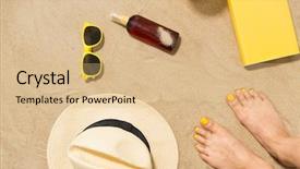  Presentation with sunscreen - Audience pleasing PPT theme consisting of book on beach sand backdrop and a  colored foreground