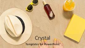  Presentation with sunscreen - Cool new slides with book on beach sand backdrop and a coral colored foreground