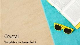  Presentation with blue yellow - PPT layouts having book on blue beach towel background and a lemonade colored foreground