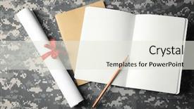  Presentation with diploma - Colorful theme enhanced with book on camouflage background military backdrop and a sky blue colored foreground