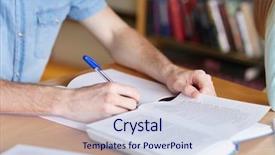  Presentation with academic writing - Presentation theme consisting of book or textbook writing background and a sky blue colored foreground