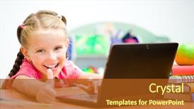  Presentation with laptop - Audience pleasing slide set consisting of book pencil - girl shows thumb backdrop and a tawny brown colored foreground