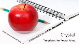  Presentation with notebook - Slide deck consisting of book pencil - notebook and apple isolated background and a white colored foreground