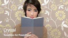  Presentation with 60s - Amazing PPT theme having book reading shy woman retro backdrop and a coral colored foreground